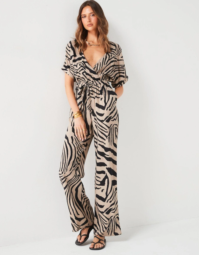 Printed Wrap Jumpsuit - Mono