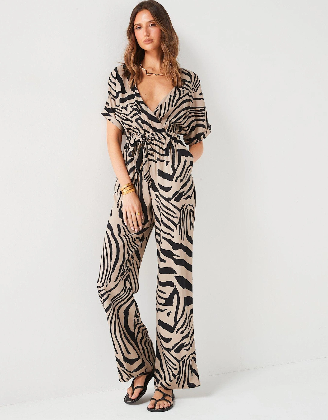 Printed Wrap Jumpsuit - Mono