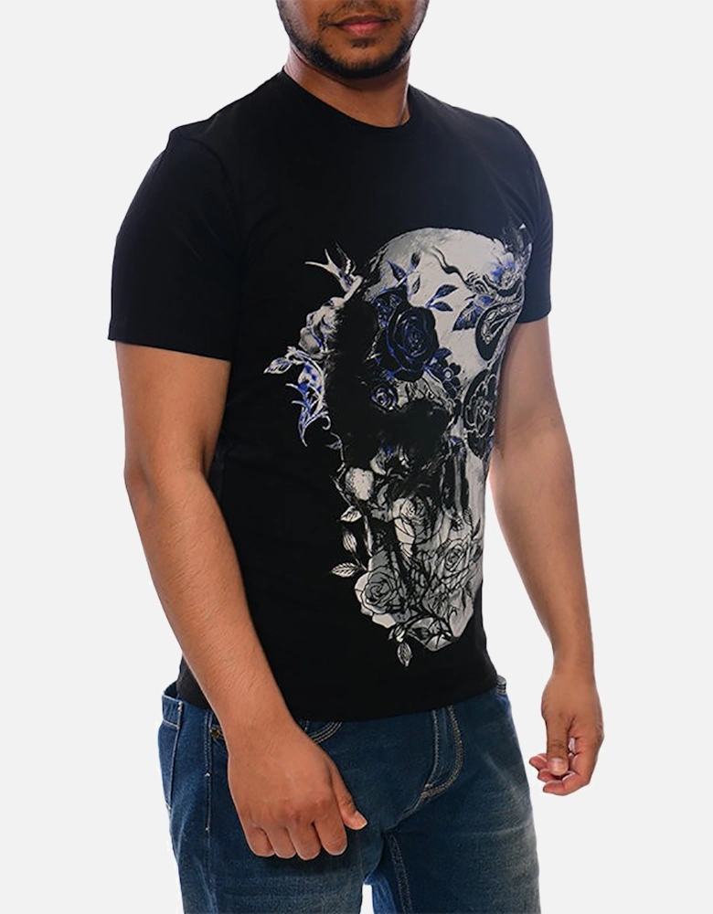 S03GC0367 Mens T-Shirt 3D Print Short Sleeve Tops Cotton Black Tee