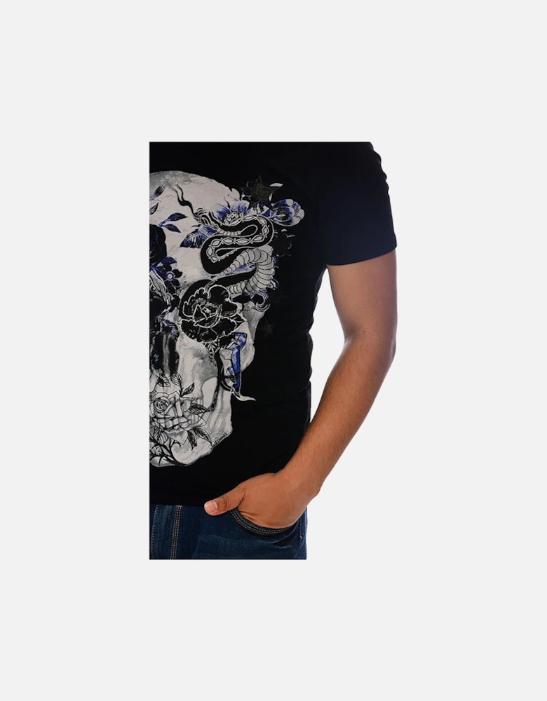 S03GC0367 Mens T-Shirt 3D Print Short Sleeve Tops Cotton Black Tee