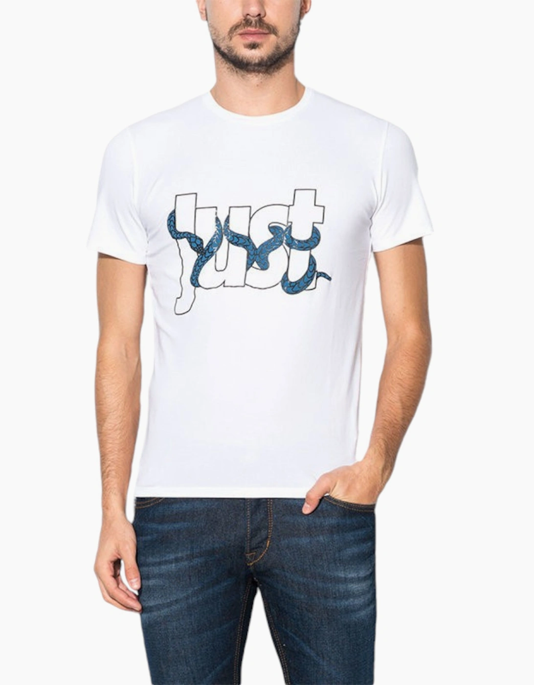 Just Cavalli Men's JUST CAVALLI S01GC0283 Mens T-Shirt Python Print Short Sleeve Summer White Tee