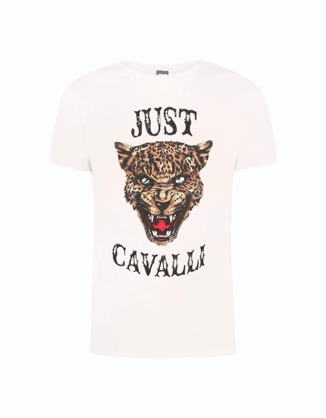 S01GC0419 Mens T-Shirt Tiger Print Short Sleeve Cotton Half White