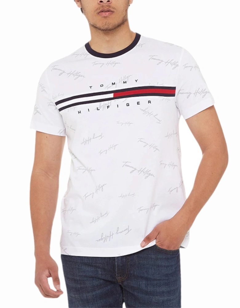 Mens T Shirt Signature Flag Striped Crew Neck Summer Cotton Tee