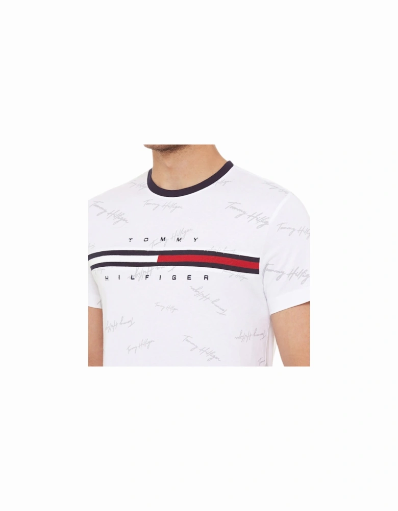 Mens T Shirt Signature Flag Striped Crew Neck Summer Cotton Tee