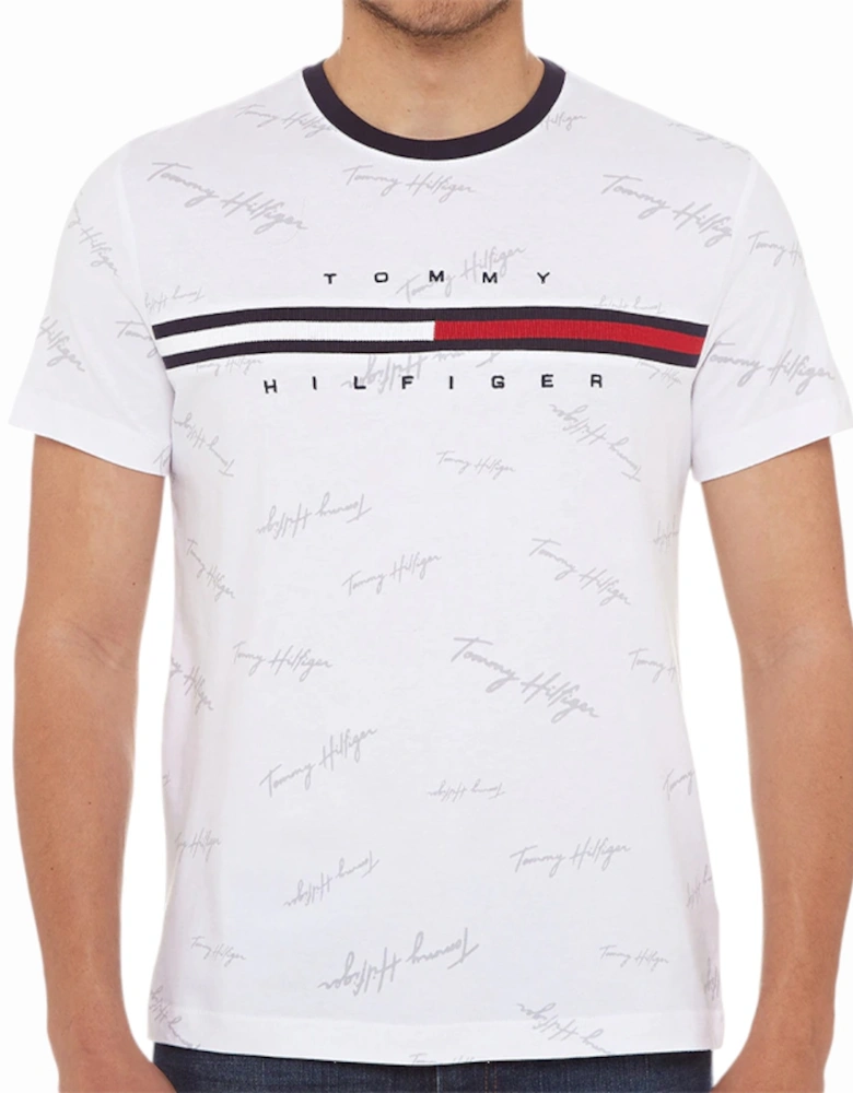 Mens T Shirt Signature Flag Striped Crew Neck Summer Cotton Tee