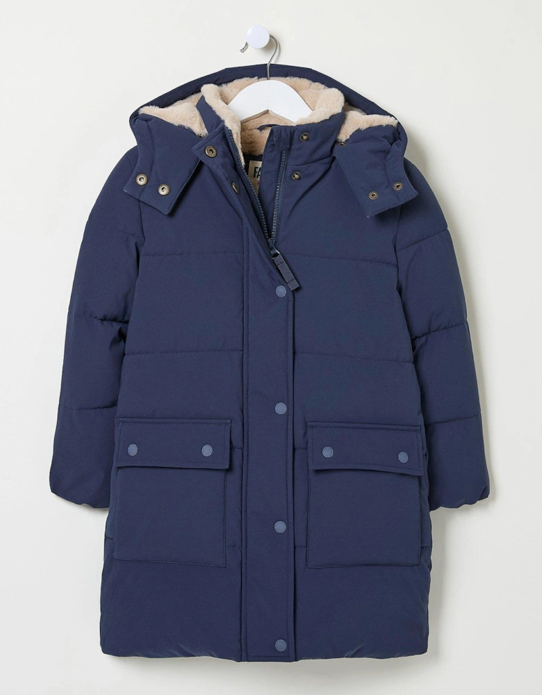 Girls Letty Longline Padded Jacket - Navy