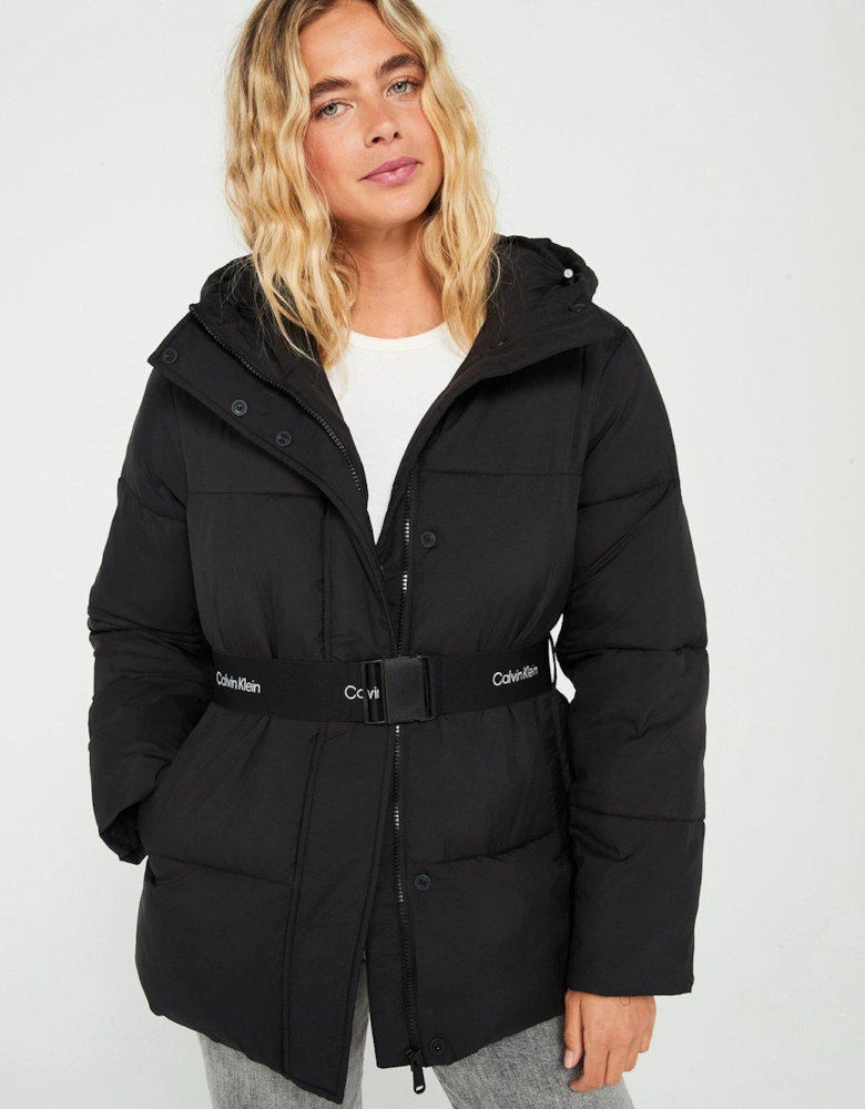 Logo Belted Padded Jacket - Black