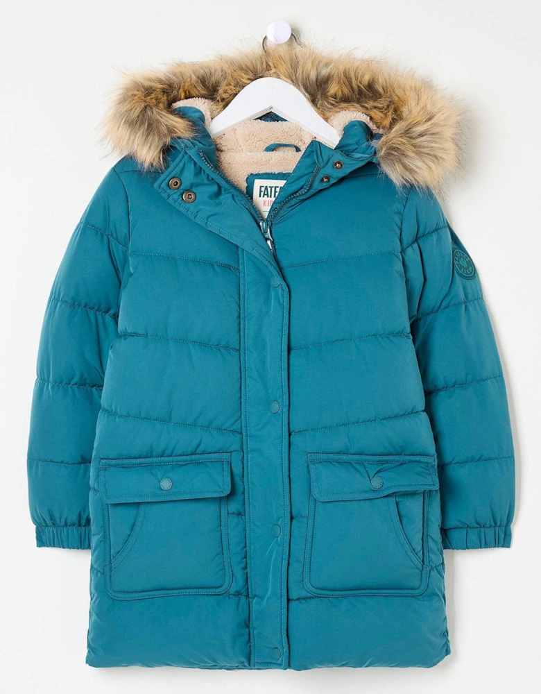 Girls Lily Longline Padded Coat - Dark Teal Blue