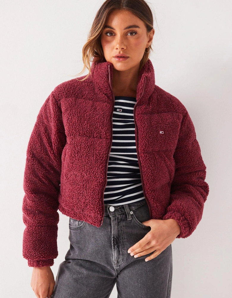 Cropped Teddy Padded Jacket - Red