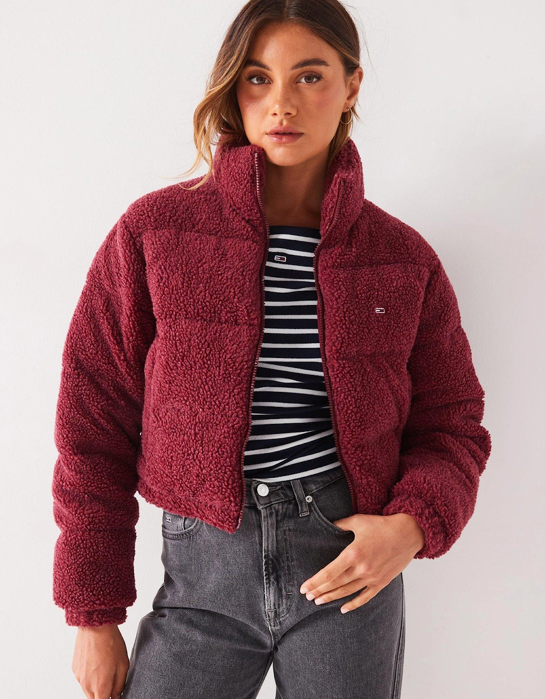 Cropped Teddy Padded Jacket - Red, 7 of 6