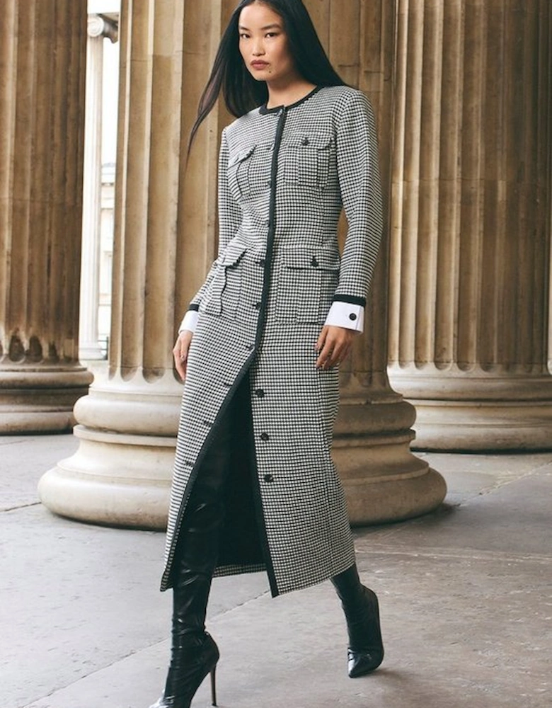 Tailored Check Contrast Cuff  Maxi Dress