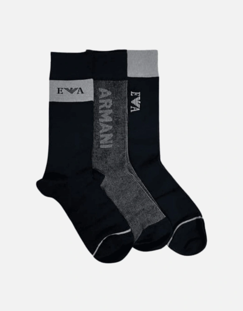 Cotton 3-Pair EA Logo Black Socks