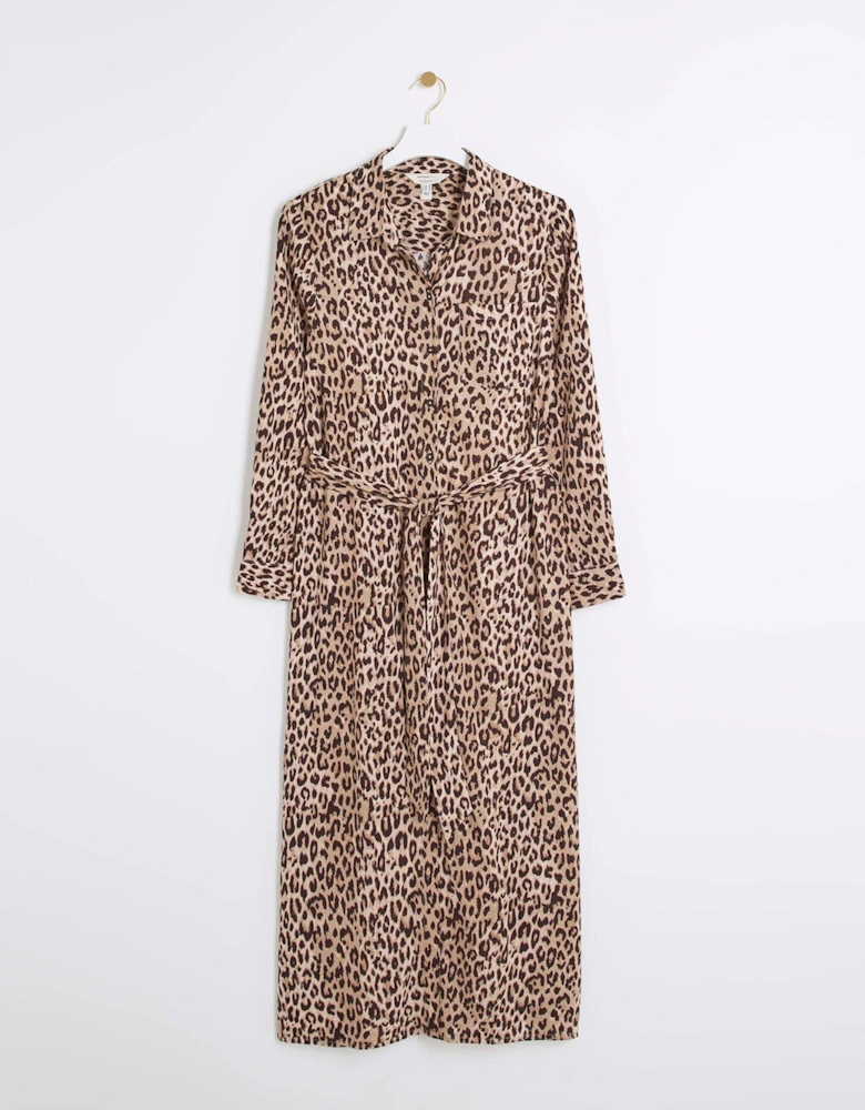 Animal Print Midi Dress - Light Beige