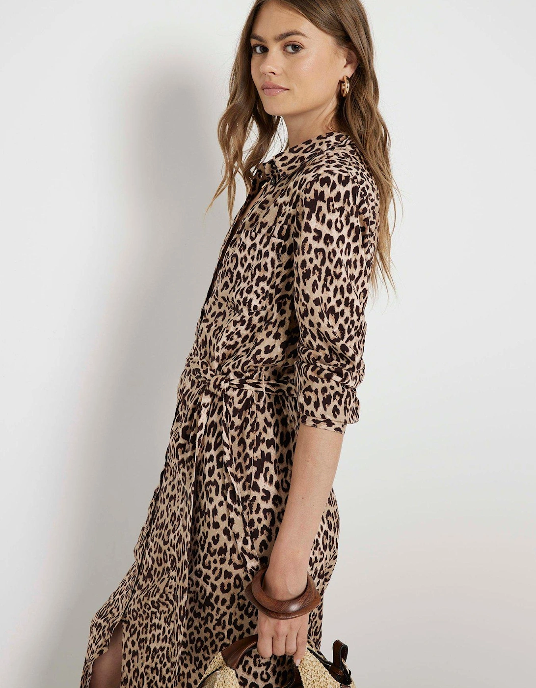 Animal Print Midi Dress - Light Beige