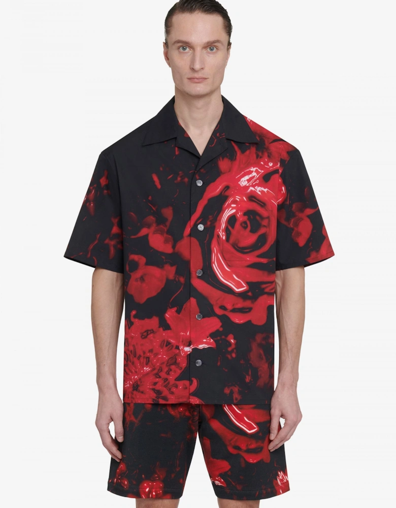 Drop Shoulder Wax Floral Shirt Black