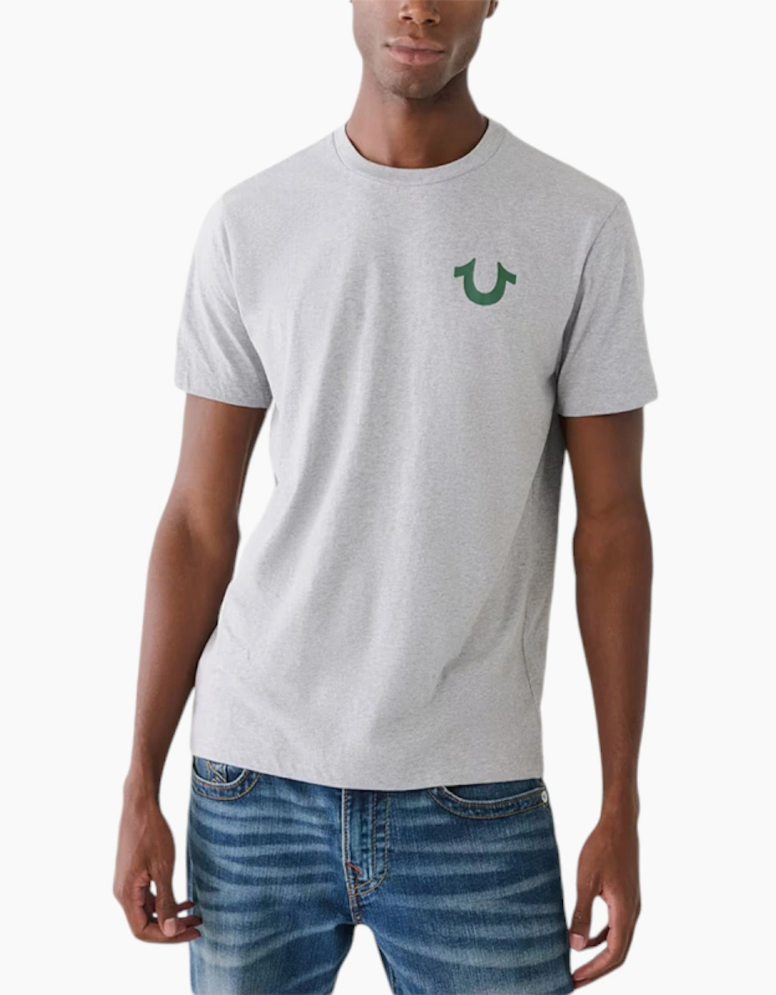 True Religion Men's True Religion 107998 Mens T Shirts Short Sleeve Buddha Face Summer Crew Neck Tee - Grey