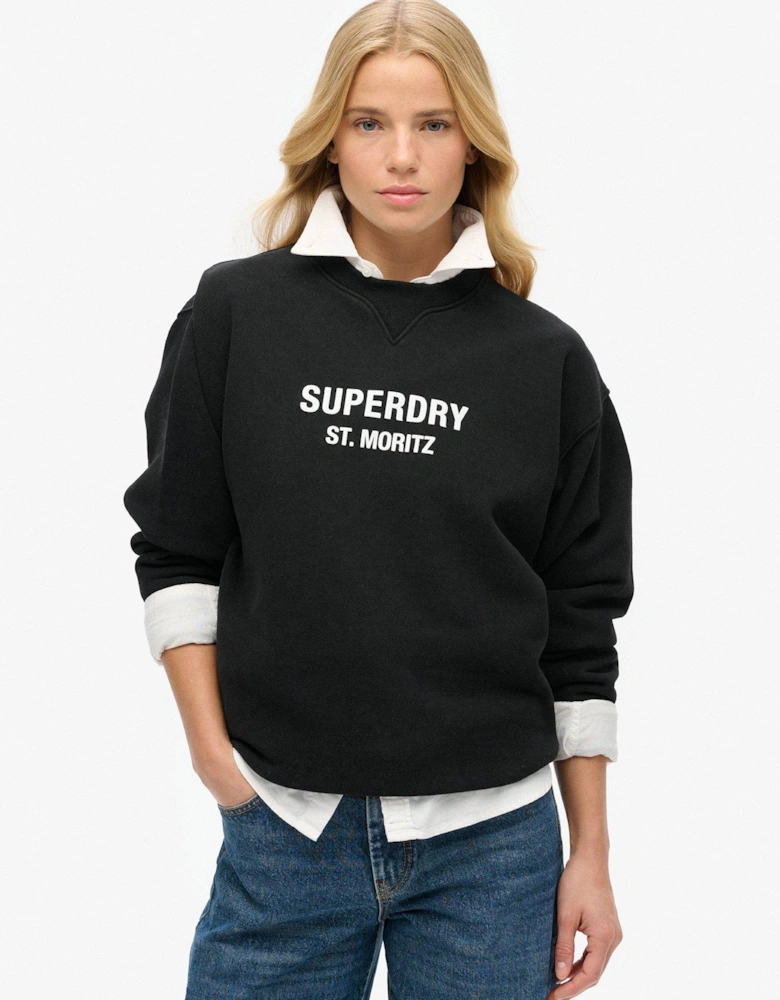 Sport Luxe Loose Crew Sweatshirt - Black