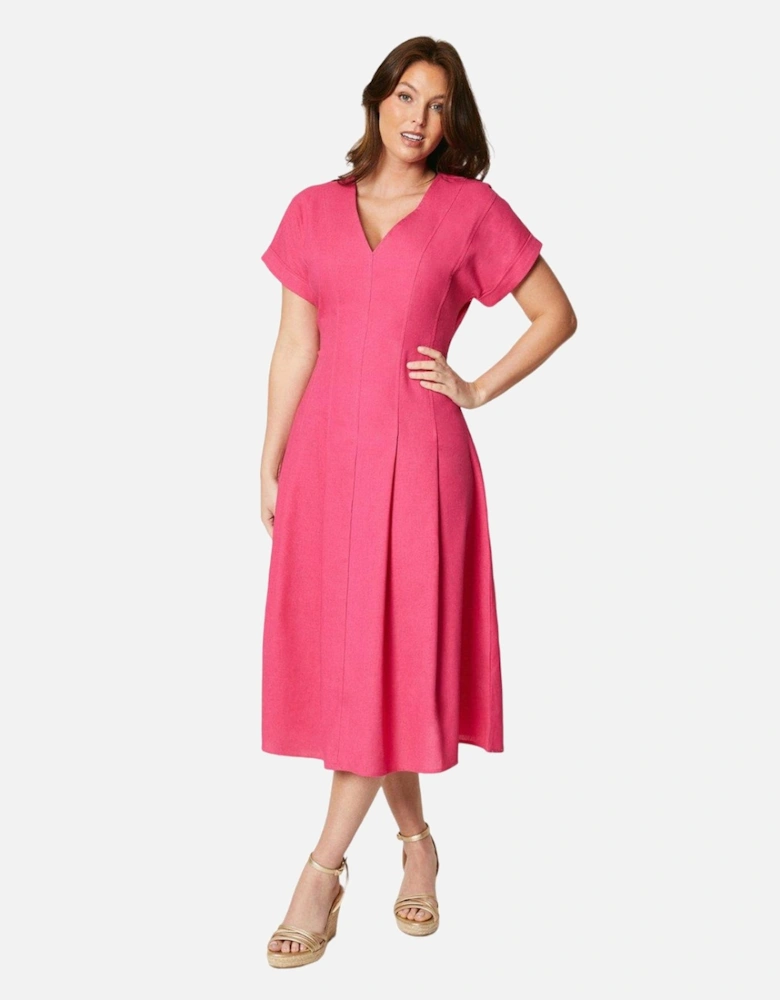 Womens/Ladies Linen Blend Pleated Midi Dress