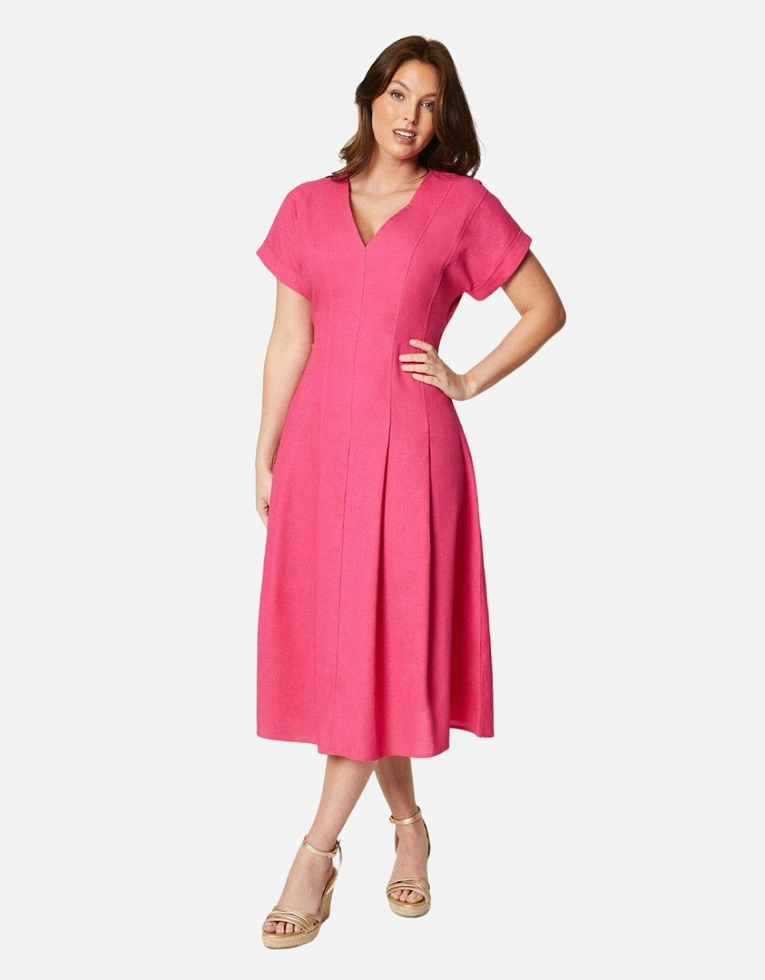 Womens/Ladies Linen Blend Pleated Midi Dress, 4 of 3