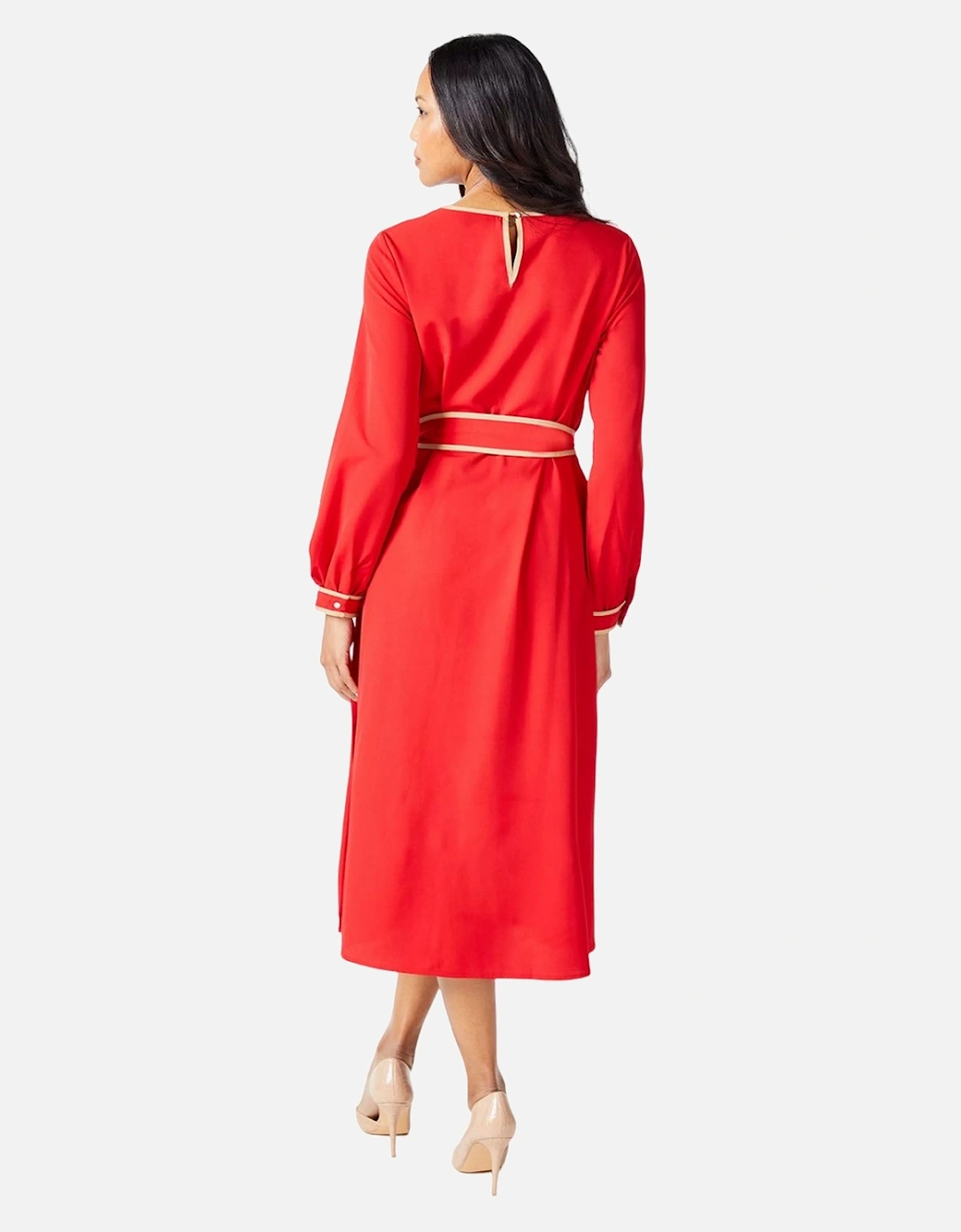 Womens/Ladies Premium Contrast Piping Belt Midi Dress