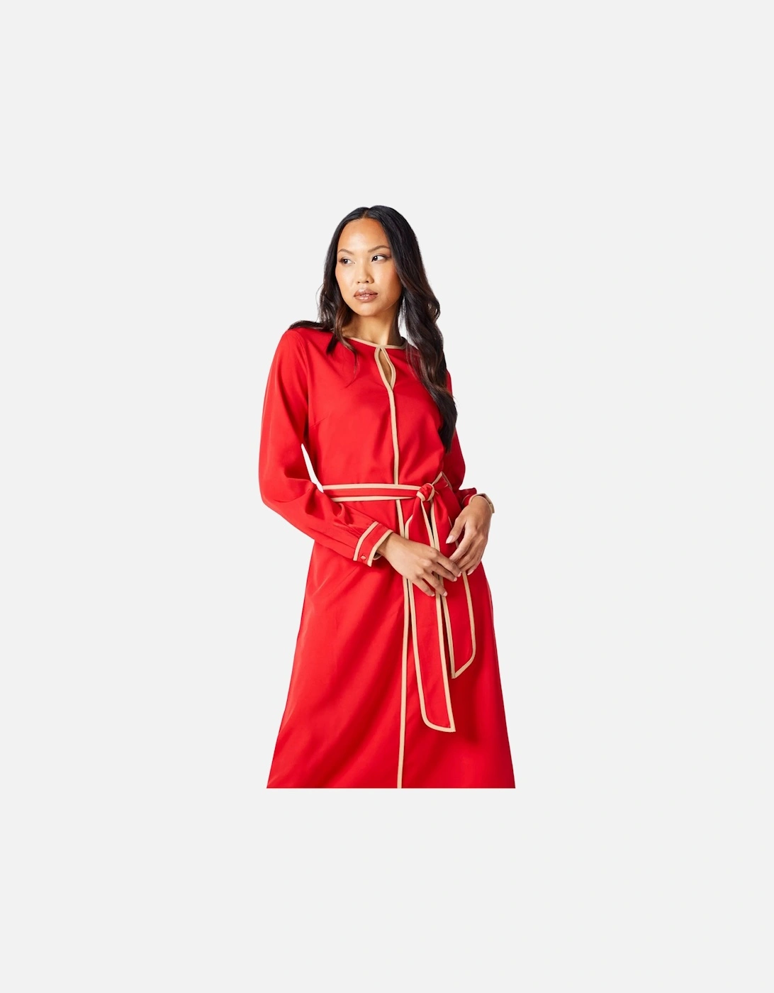 Womens/Ladies Premium Contrast Piping Belt Midi Dress