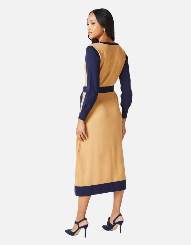 Womens/Ladies Tipped Knitted Belt Midi Dress