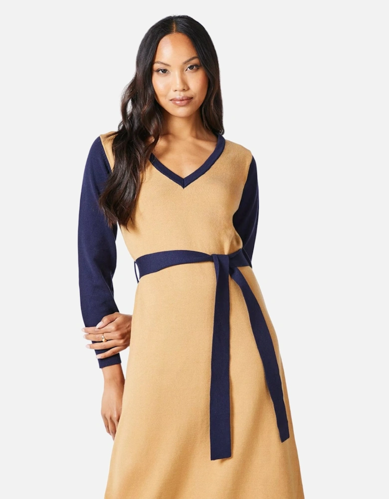 Womens/Ladies Tipped Knitted Belt Midi Dress