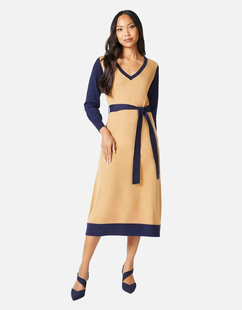 Womens/Ladies Tipped Knitted Belt Midi Dress