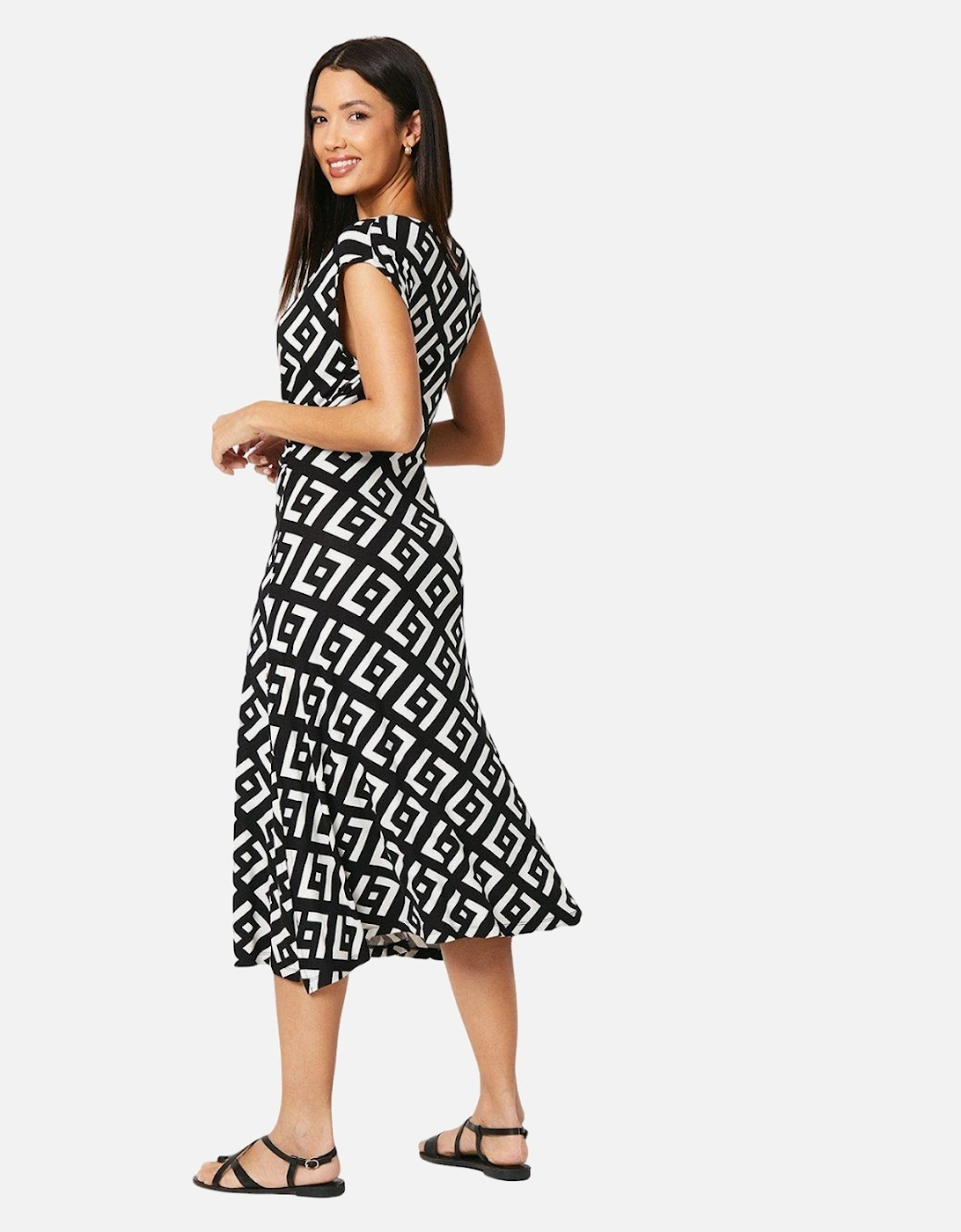 Womens/Ladies Geometric Jersey Twisted Midi Dress