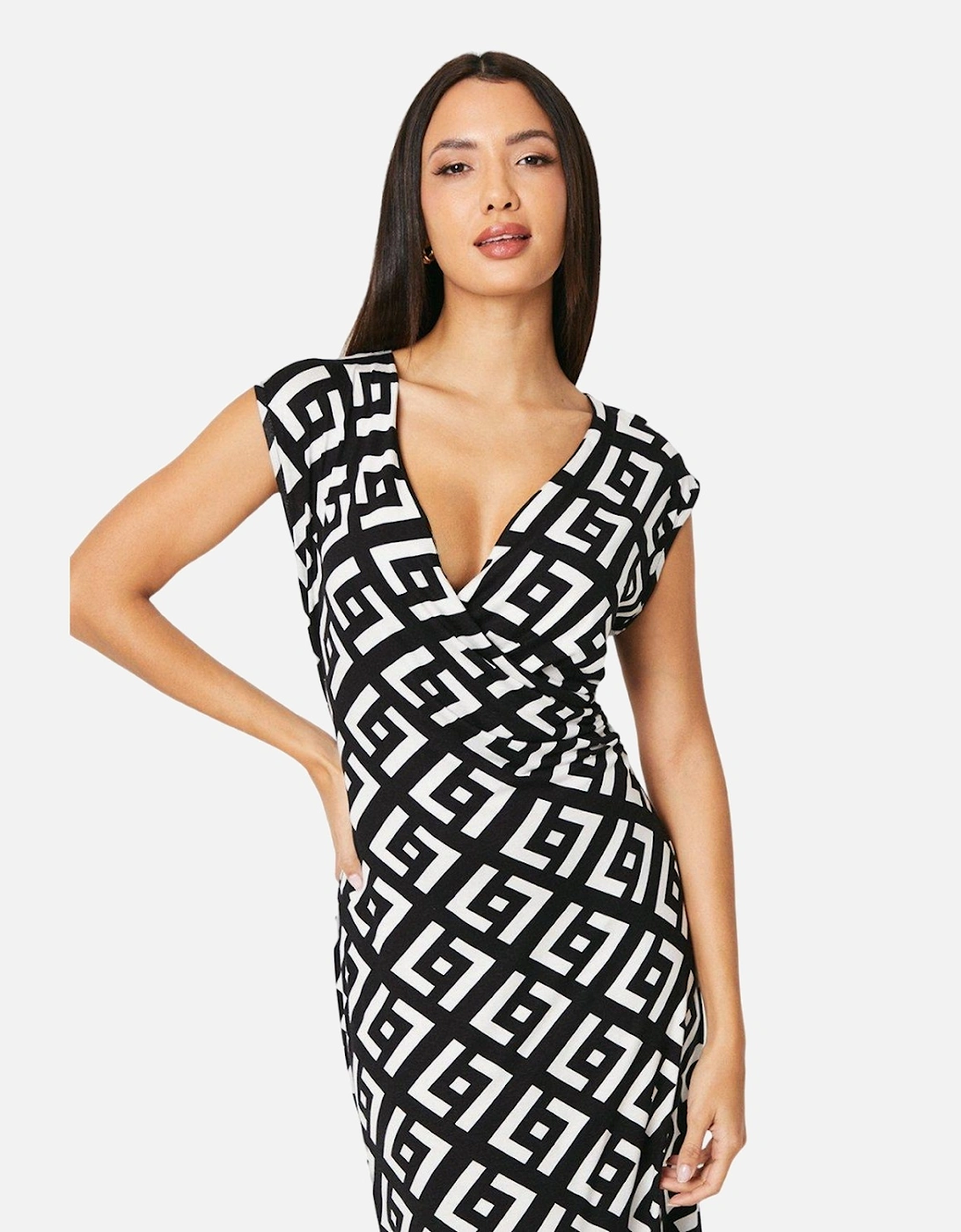 Womens/Ladies Geometric Jersey Twisted Midi Dress