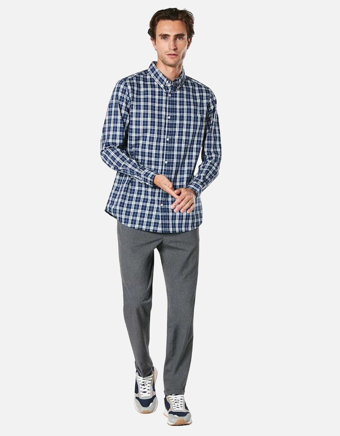 Mens Mono Check Long-Sleeved Shirt