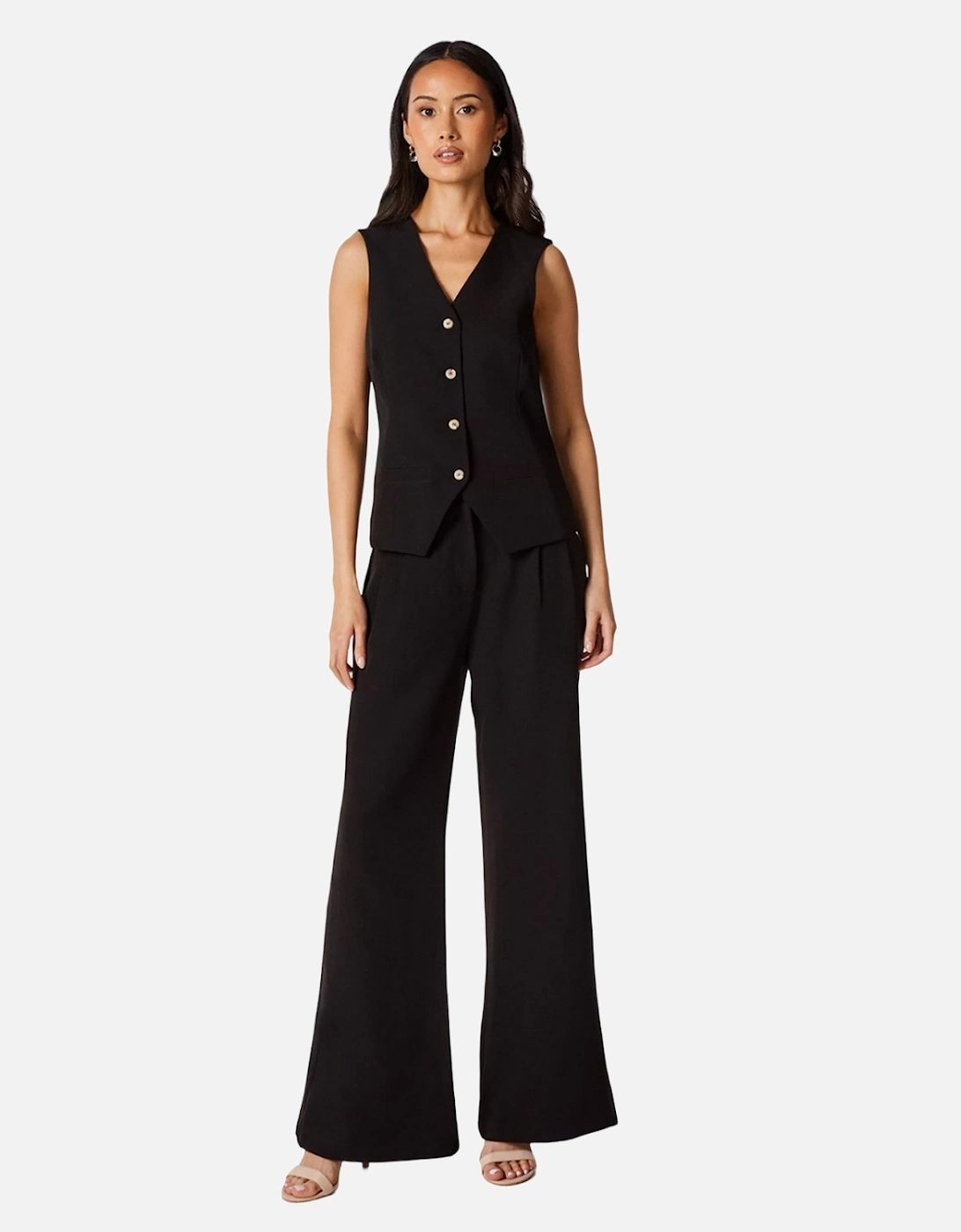 Womens/Ladies High Waist Wide Leg Trousers