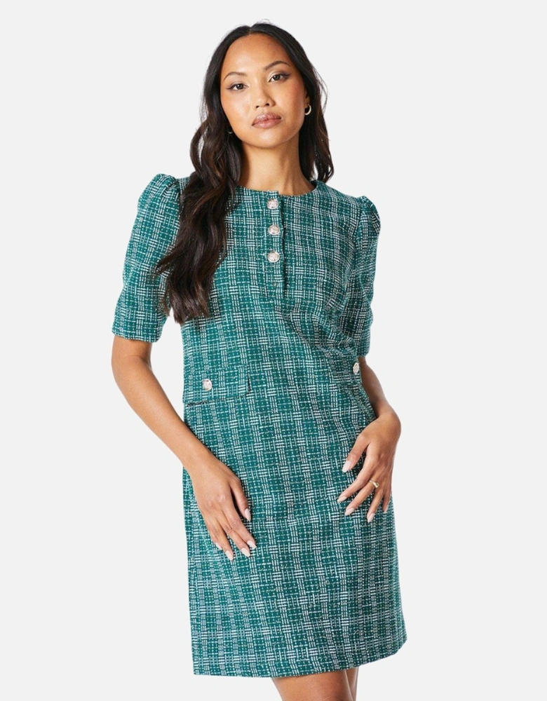 Womens/Ladies Bouclé Button Detail Shift Dress