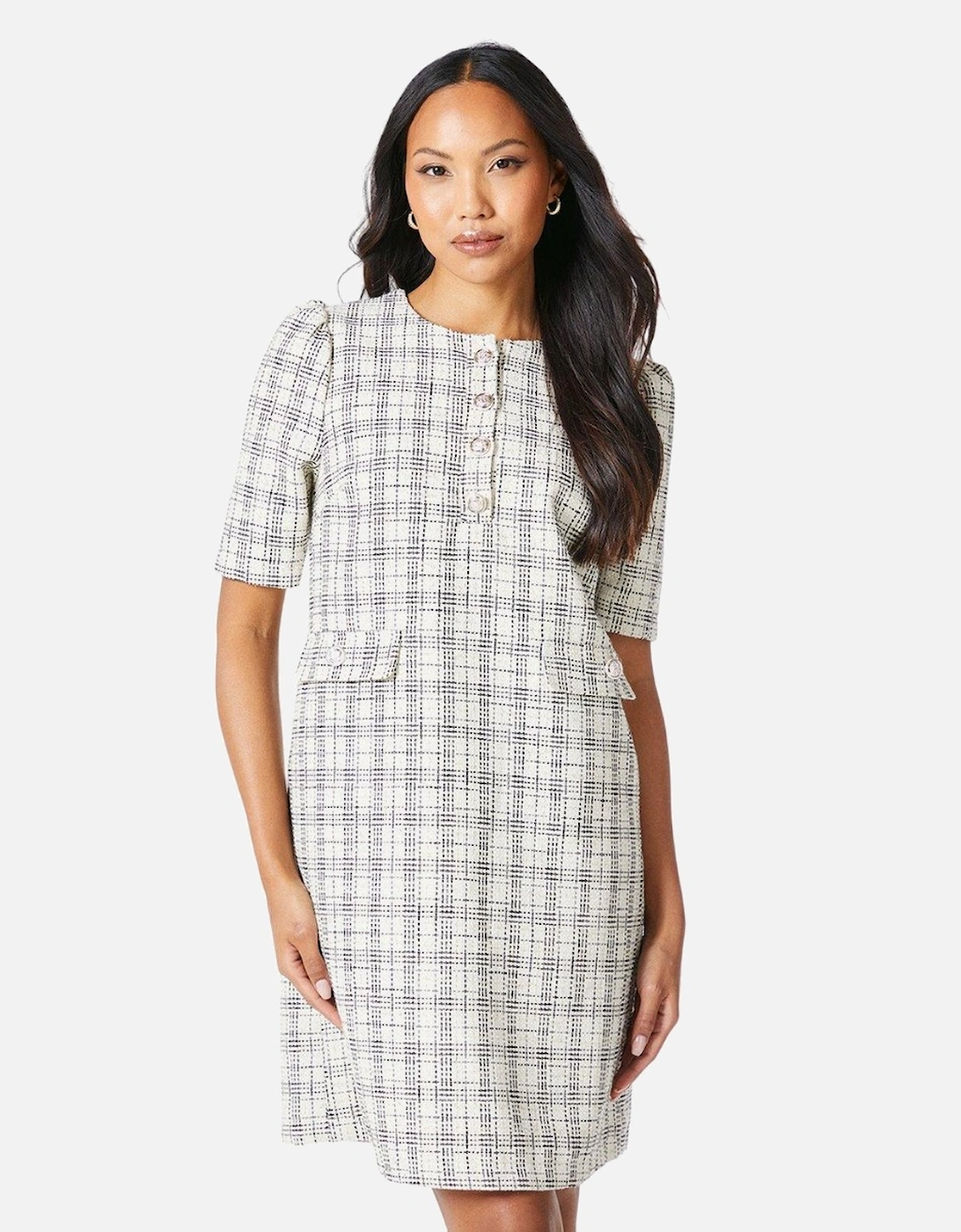 Womens/Ladies Bouclé Button Detail Shift Dress, 4 of 3