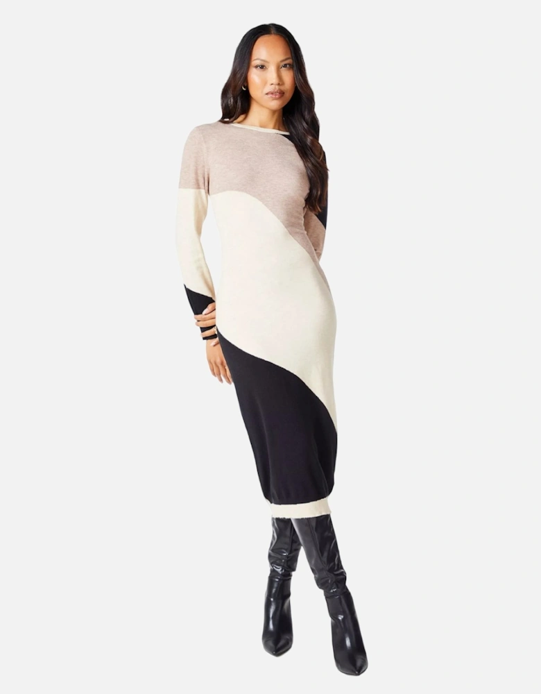 Womens/Ladies Colour Block Wave Knitted Midi Dress