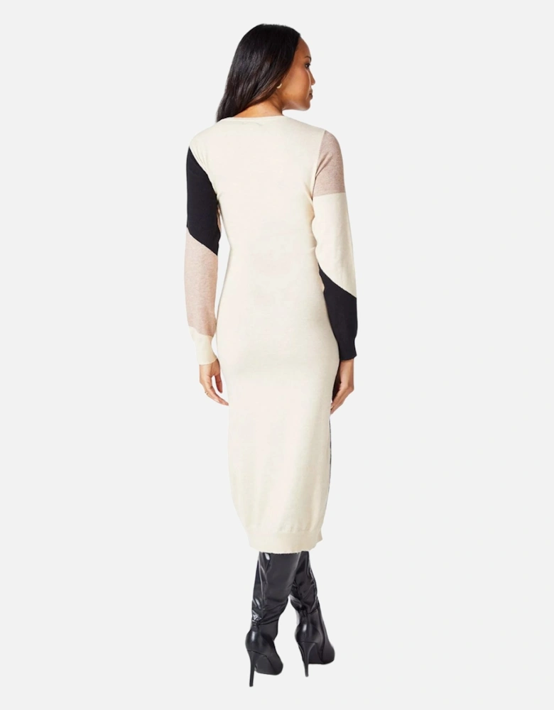 Womens/Ladies Colour Block Wave Knitted Midi Dress