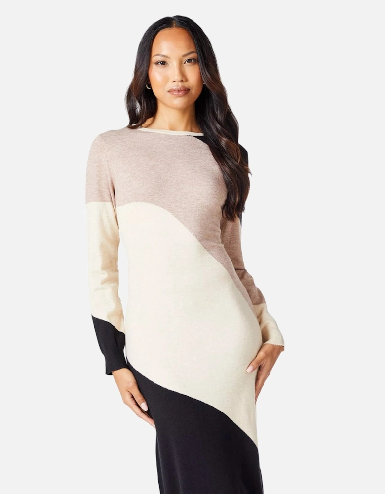 Womens/Ladies Colour Block Wave Knitted Midi Dress