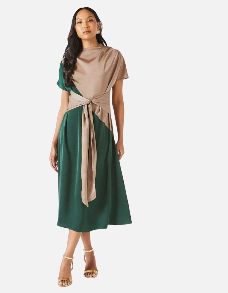 Womens/Ladies Contrast Tie Belt Midi Dress