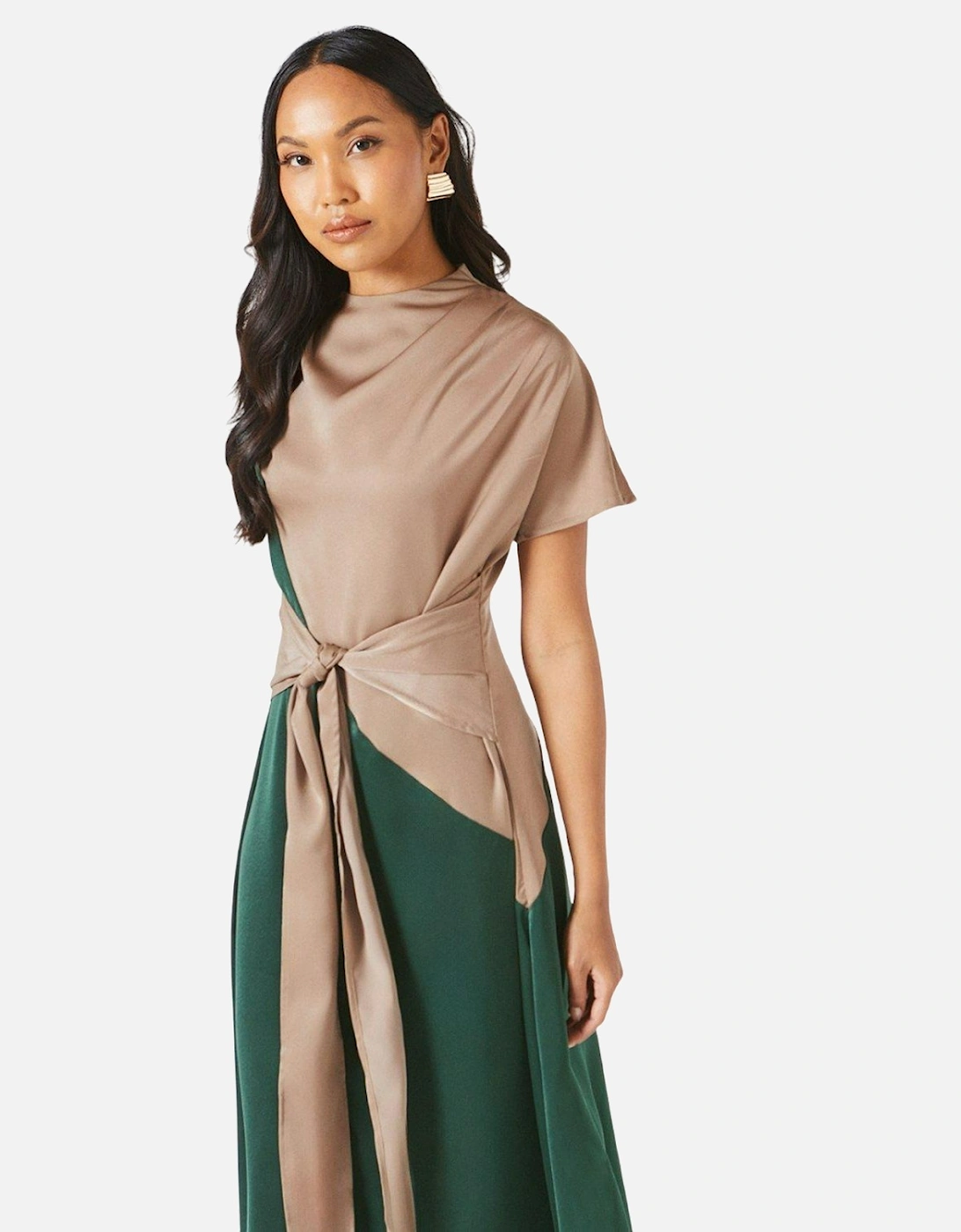 Womens/Ladies Contrast Tie Belt Midi Dress