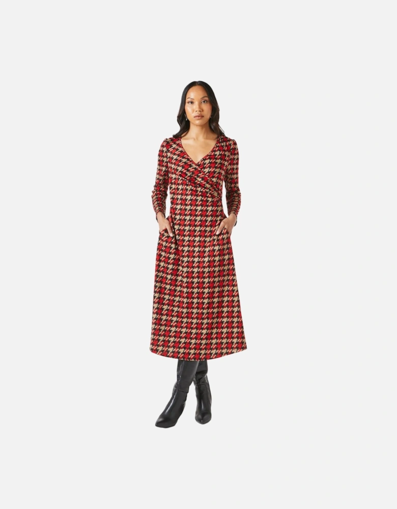 Womens/Ladies Dogtooth Jacquard Wrap Midi Dress