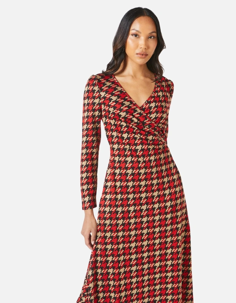 Womens/Ladies Dogtooth Jacquard Wrap Midi Dress