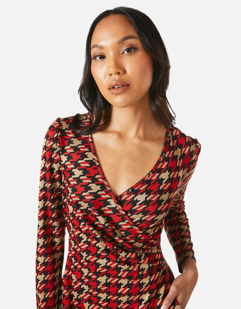 Womens/Ladies Dogtooth Jacquard Wrap Midi Dress