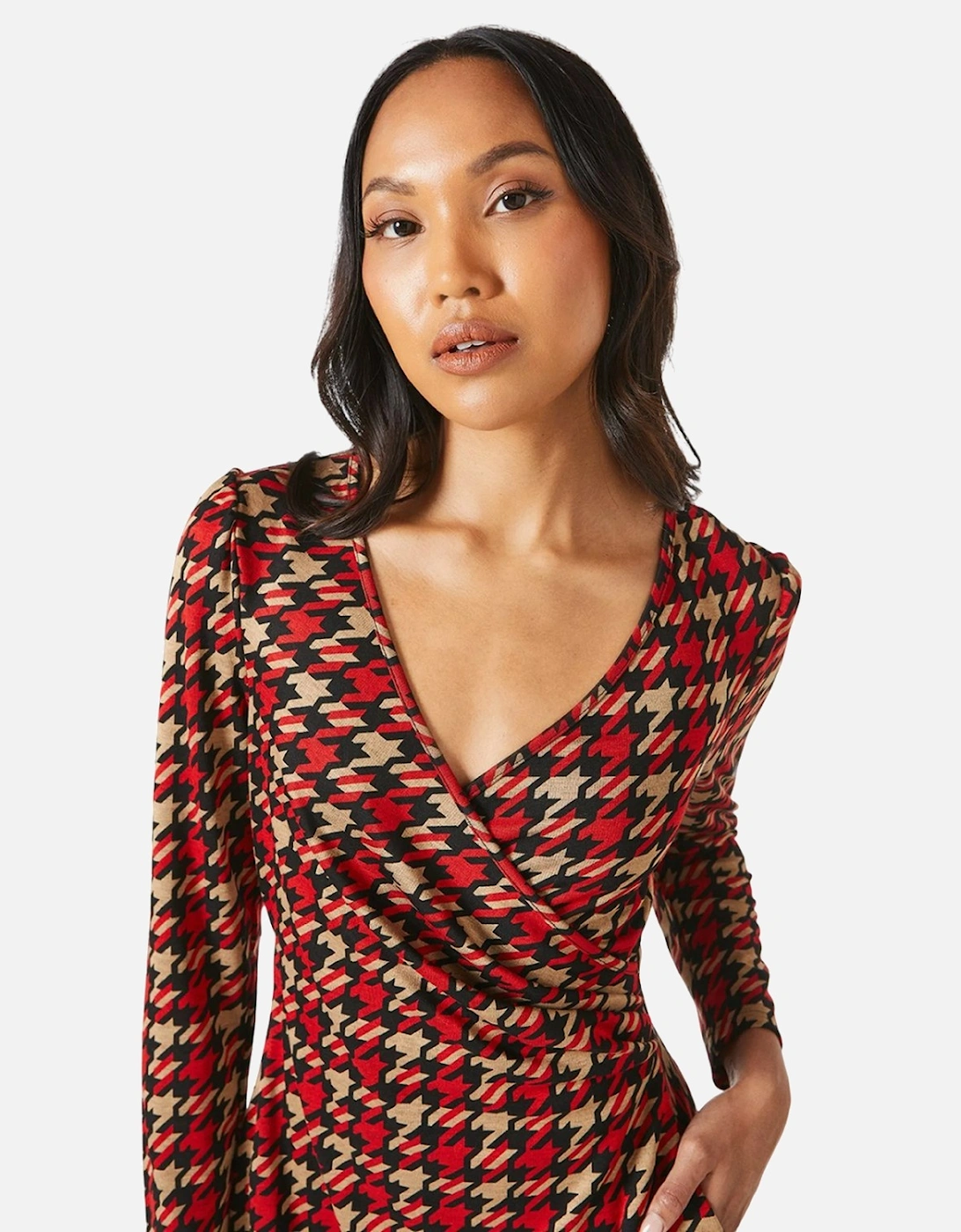 Womens/Ladies Dogtooth Jacquard Wrap Midi Dress