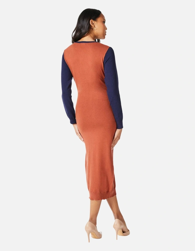 Womens/Ladies Colour Block Knitted Midi Dress