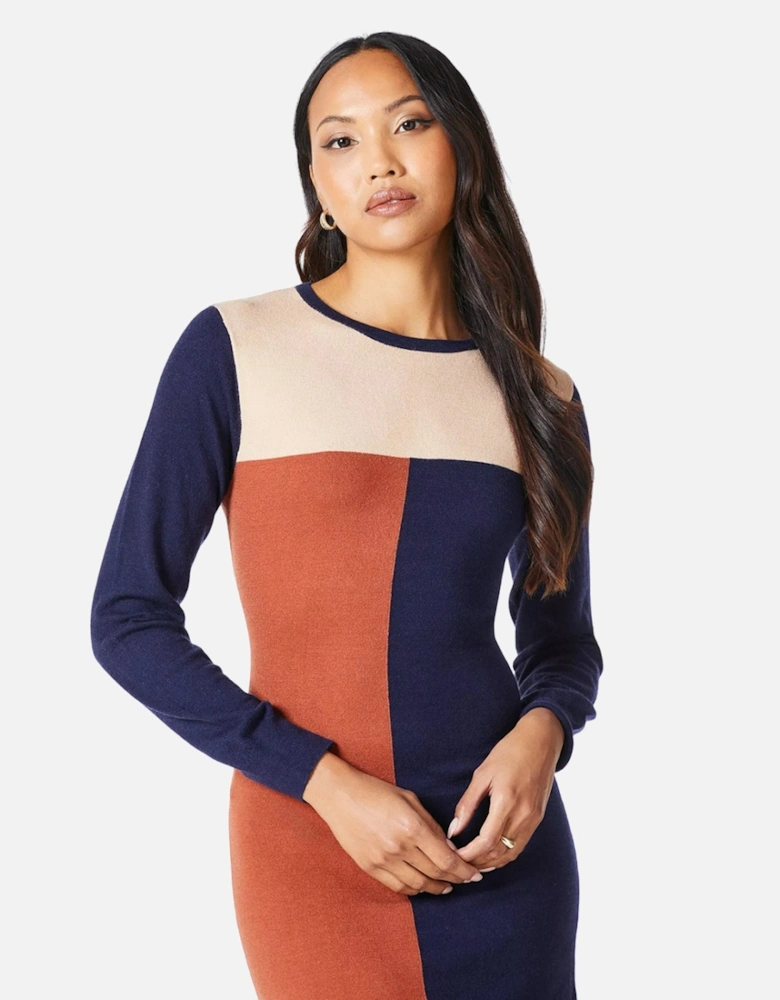 Womens/Ladies Colour Block Knitted Midi Dress