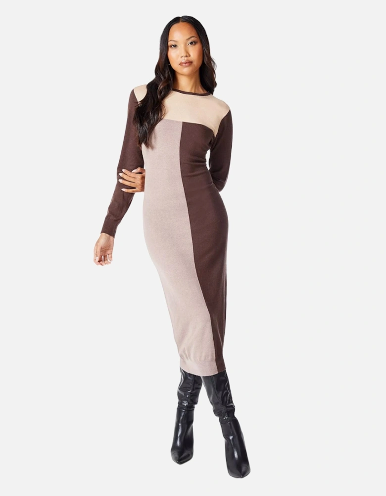 Womens/Ladies Colour Block Knitted Midi Dress