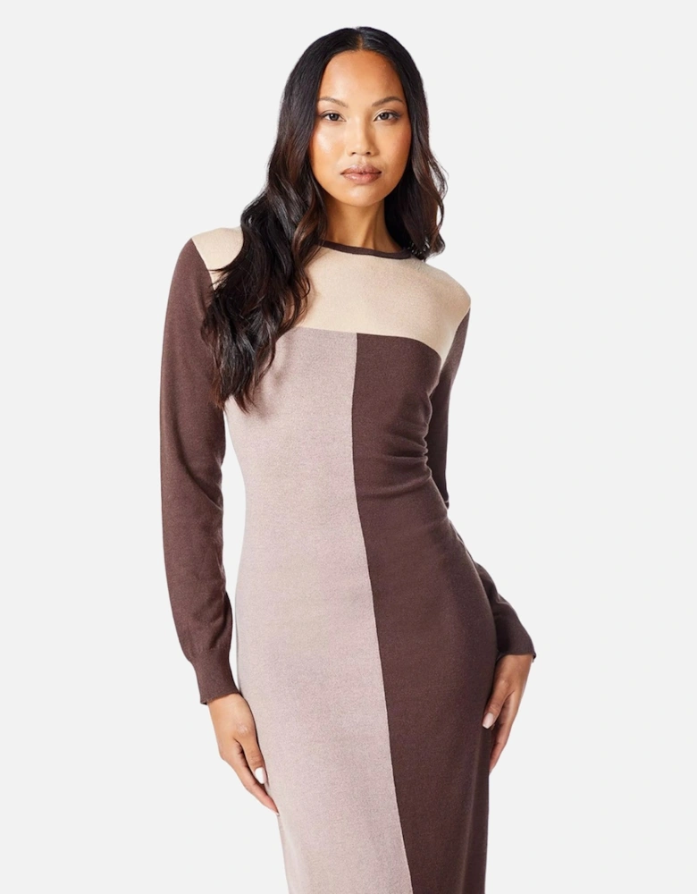 Womens/Ladies Colour Block Knitted Midi Dress