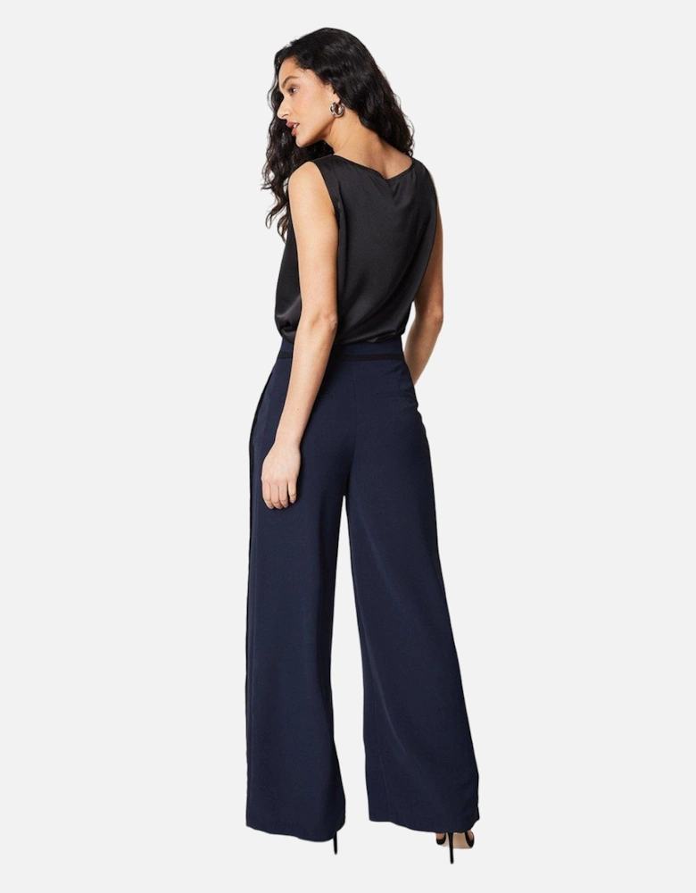 Womens/Ladies Piped Wide Leg Trousers