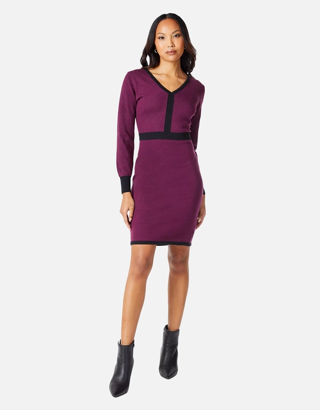 Womens/Ladies Colour Block Knitted V Neck Mini Dress