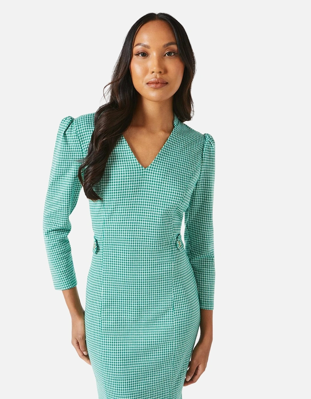 Womens/Ladies Dogtooth Jacquard Tab Belt Midi Dress